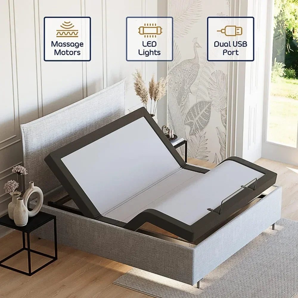 Adjustable Bed Frame, Adjustables Zero Gravity Massage Beds Frame with Wireless Remote, Adjustable Bed Base Head & Foot Massage