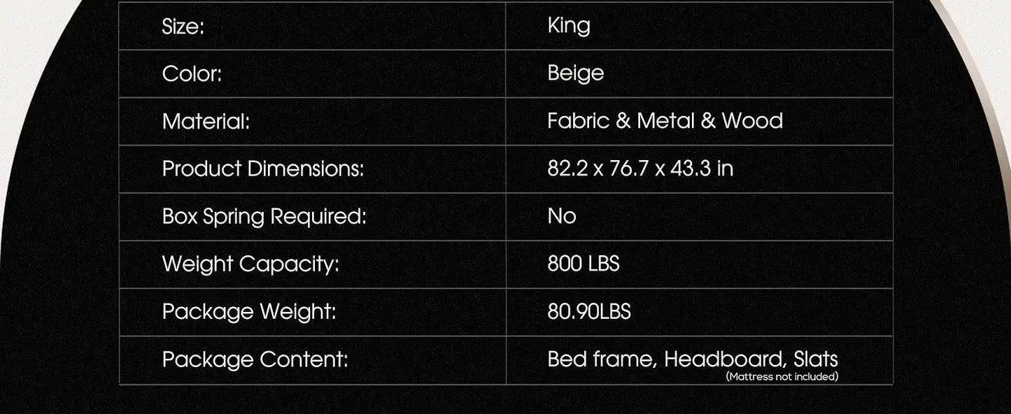 King Bed Frame Platform Bed,Linen Fabric Upholstered Headboard and Wooden Slats Support,Heavy Duty Mattress Foundation,Beige