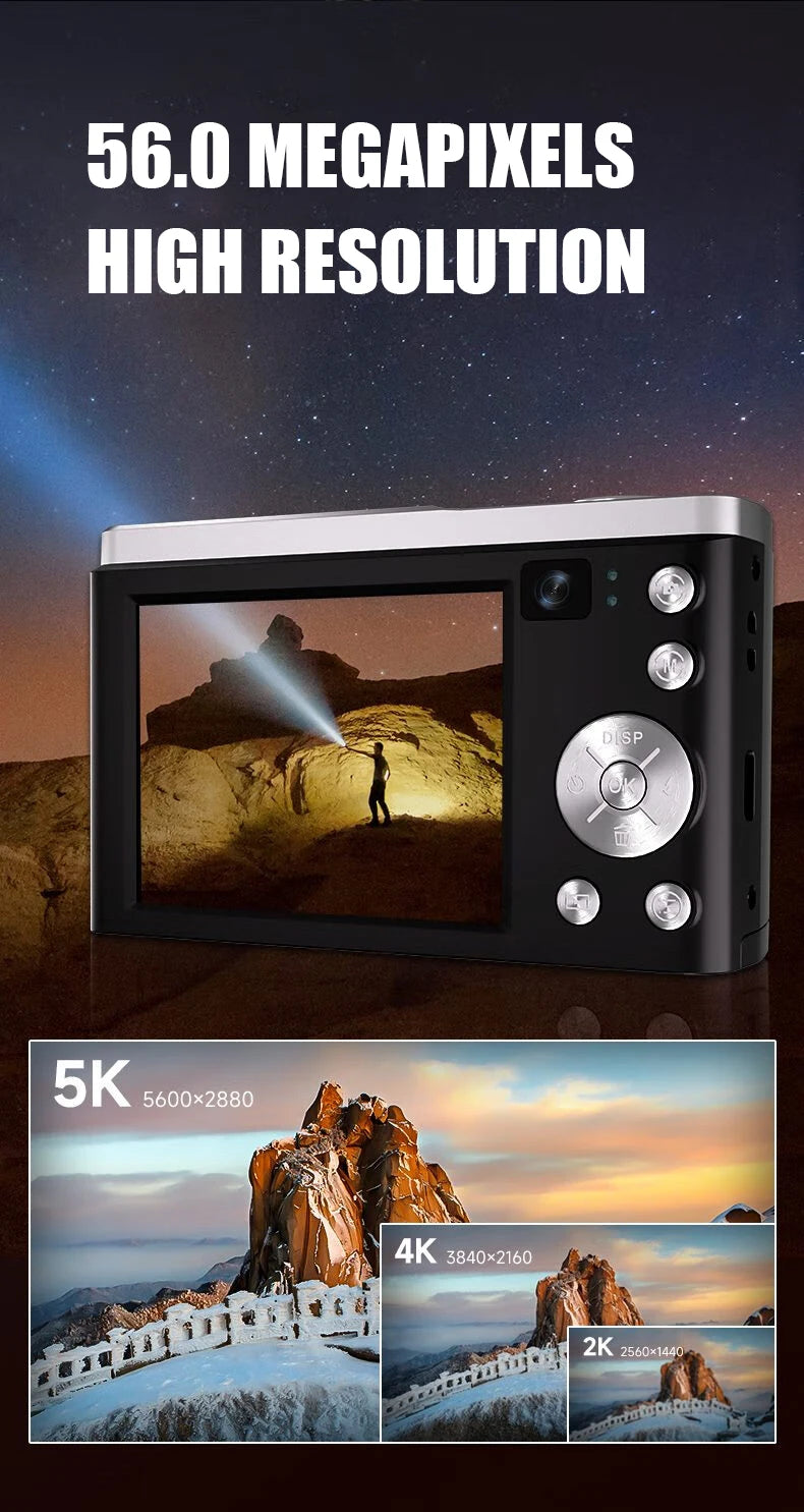 5K Digital Cameras Professional Camcorder 10X Optical Zoom 56MP Front and Rear Camera Ultra Bright Flash Camera Household Camera