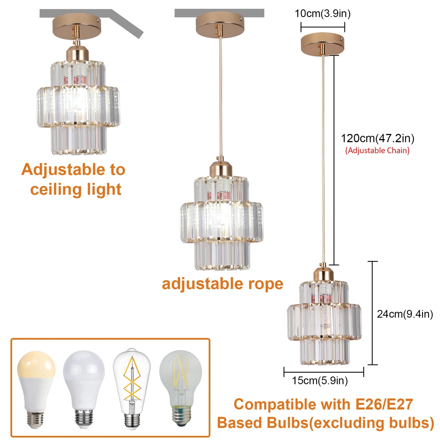K9 Crystal Pendant Light Indoor Dining Room Nordic Modern Ceiling Chandelier for Bedroom Decoration Led Adjust Lighting Fixtures