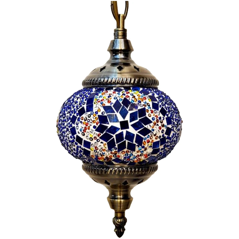Turkish Moroccan Mosaic Hanging Ceiling Lamp E27 Decorative Glass Globe Fixture Romantic Restaurant Club Single Head Chandelier