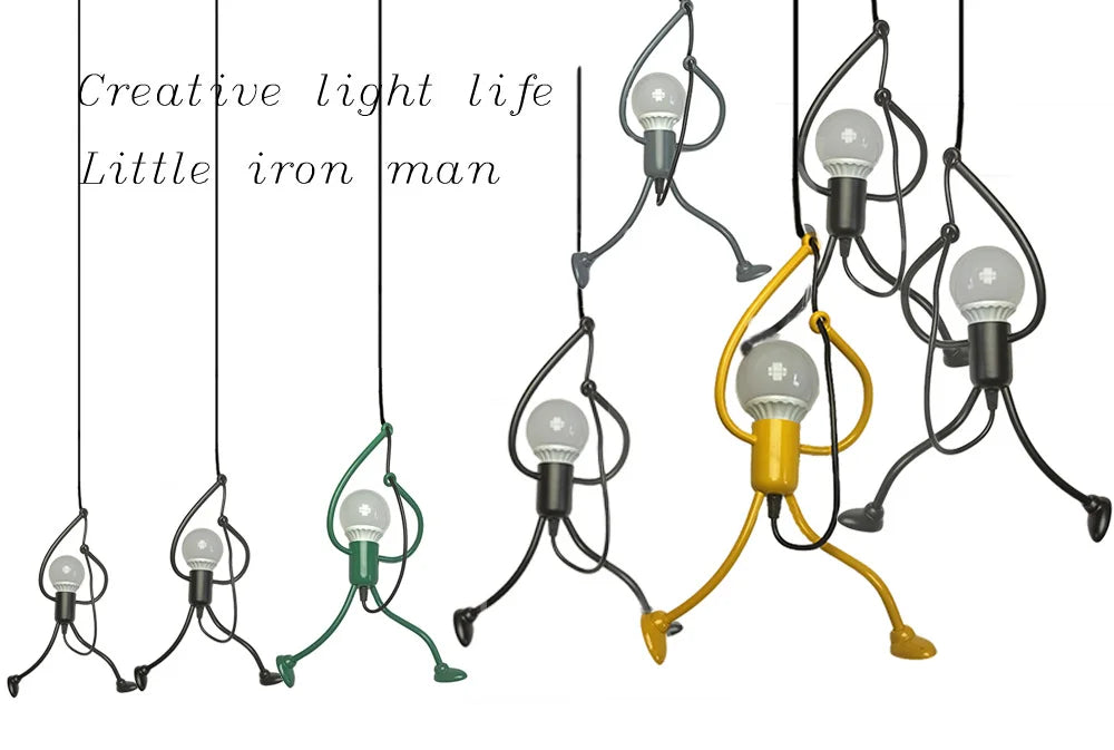 Pendant Lights Nordic Little Iron Man Hanging Lamp Retro Loft Lighting for Children's Room Kitchen Restaurant Coffee Bar Home