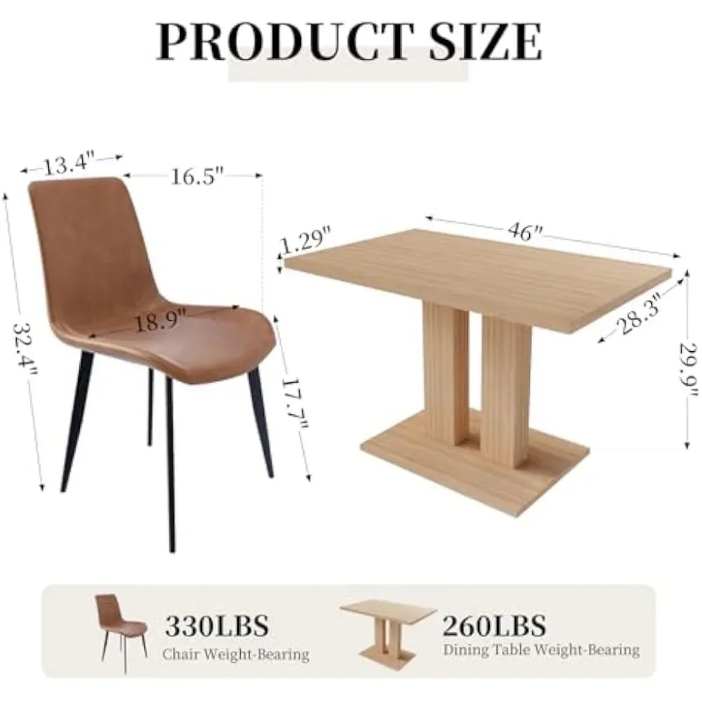 Modern 46'' Kitchen Dining Table and Chairs,5 Piece Rectangular Dining Table Set for Dining Room (Dining Table + 4 Brown Chairs)