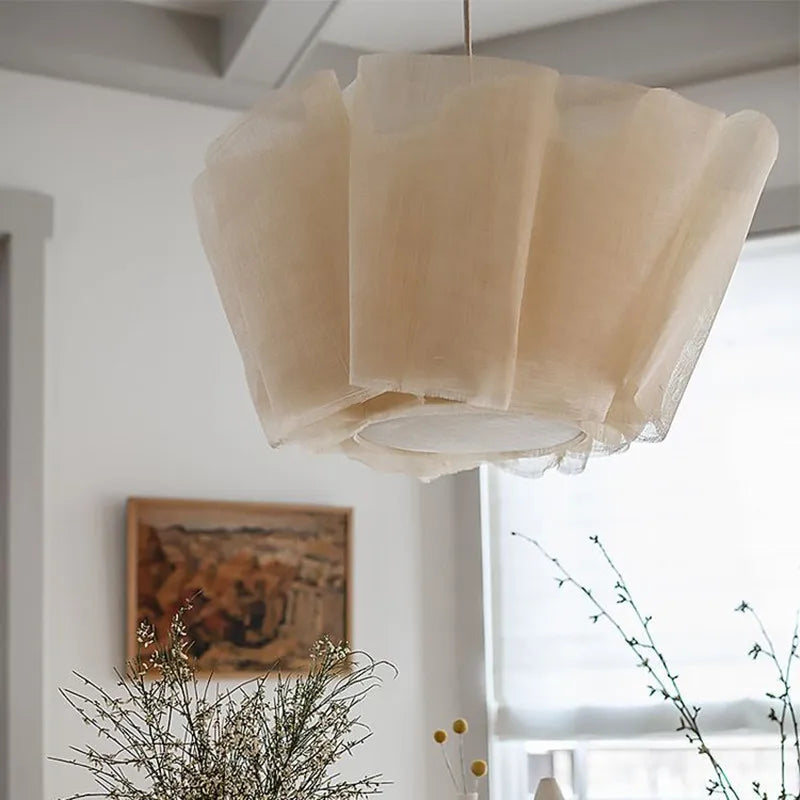Handmade fabric LED chandelier Japanese retro study bar homestay living room fabric lighting