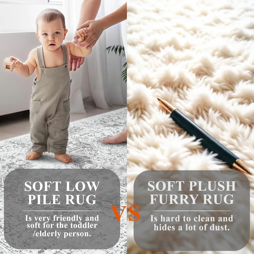 Washable Rugs, Living Room Area Rug Indoor Large Non Slip, for Apartment Bedroom Office Light Grey, Rugs for Bedroom
