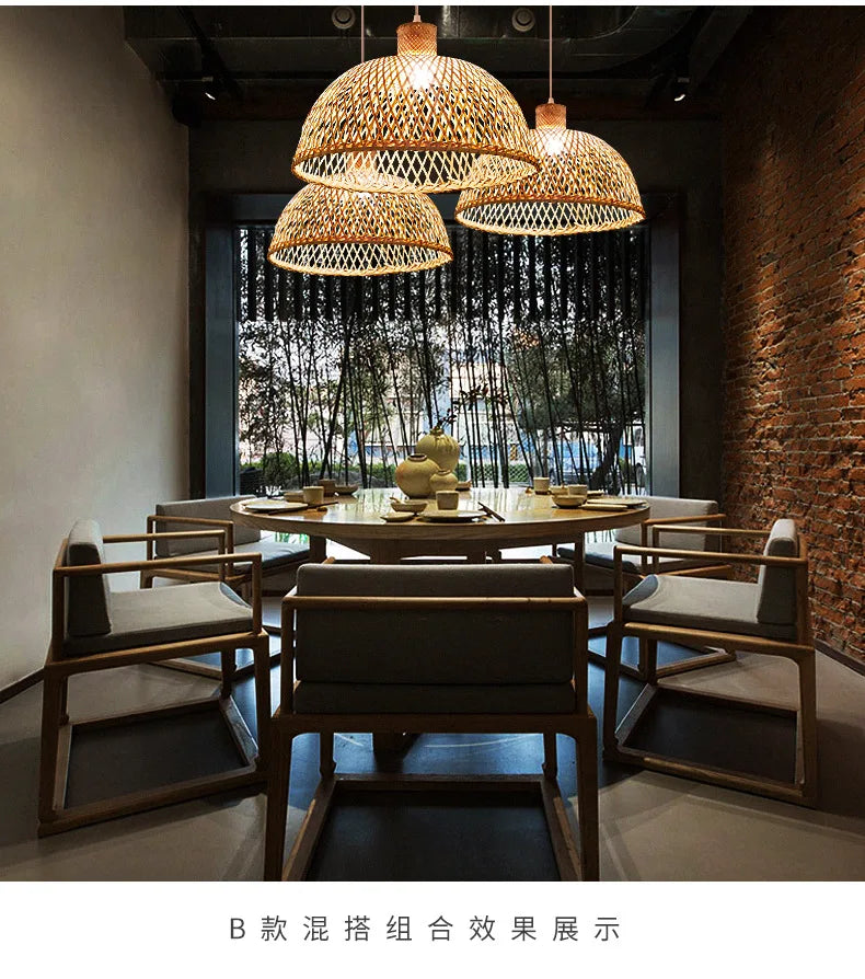 Zen Bamboo Chandelier New Chinese Lantern Hotel Chinese Style Restaurant Restaurant Bamboo Artwork Duplex Staircase Long Chandel