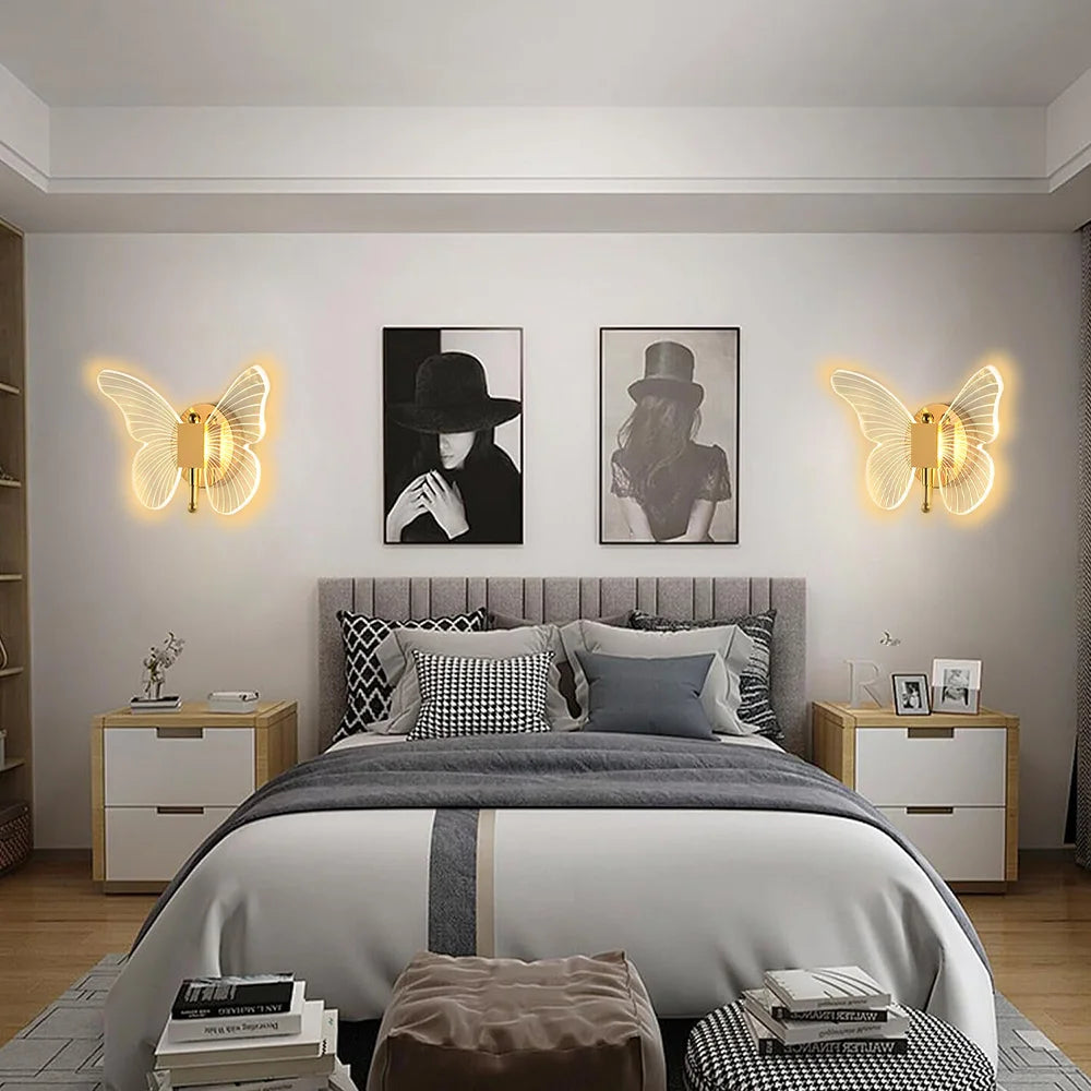 LED Butterfly Wall Lamp Indoor Lighting Home Bedroom Modern Butterfly Wall Lamp Creative Living Room Decoration Ceiling Light