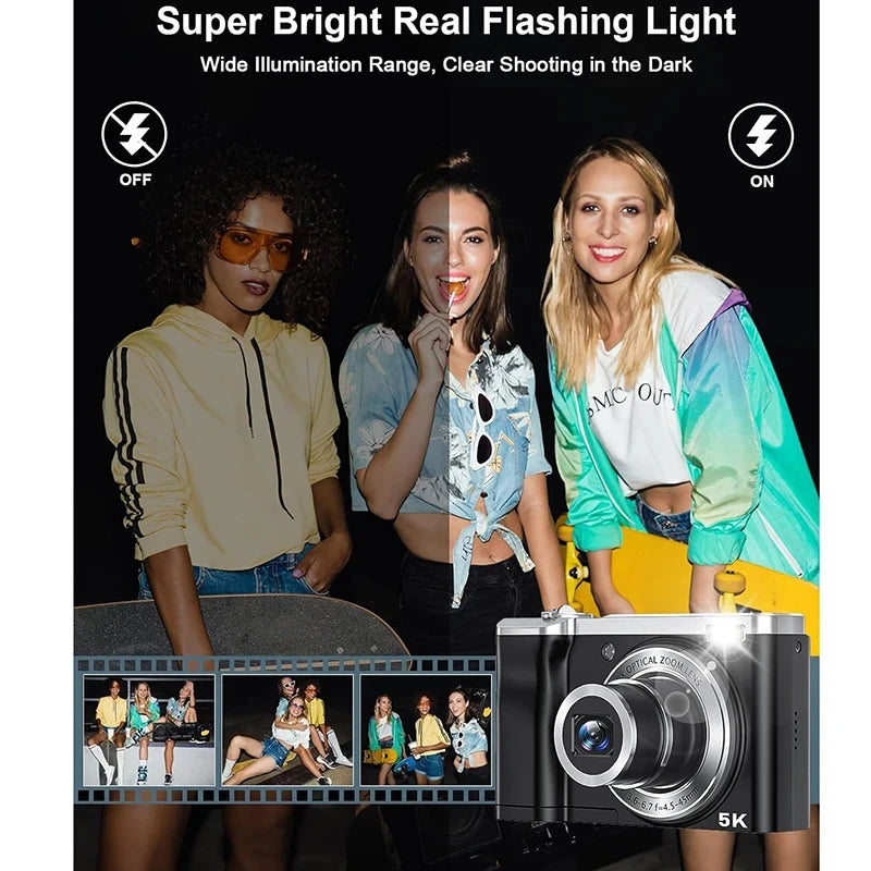 5K Digital Cameras Professional Camcorder 10X Optical Zoom 56MP Front and Rear Camera Ultra Bright Flash Camera Household Camera