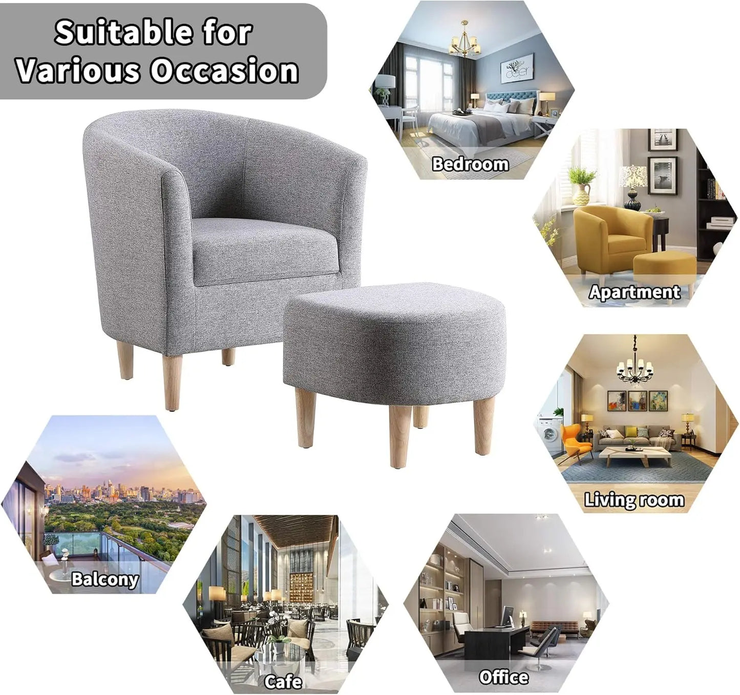 Accent Chair, Sherpa Chair White Fluffy Chair Teddy Barrel Chair with Ottoman Comfy ArmChair Footrest Set