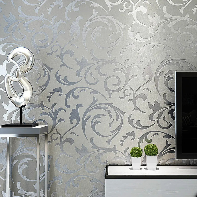 53cm European Style Acanthus Leaf Non-self-adhesive 3D Bedroom Living Room TV Background Wall Non-woven Hook Flower Wallpaper