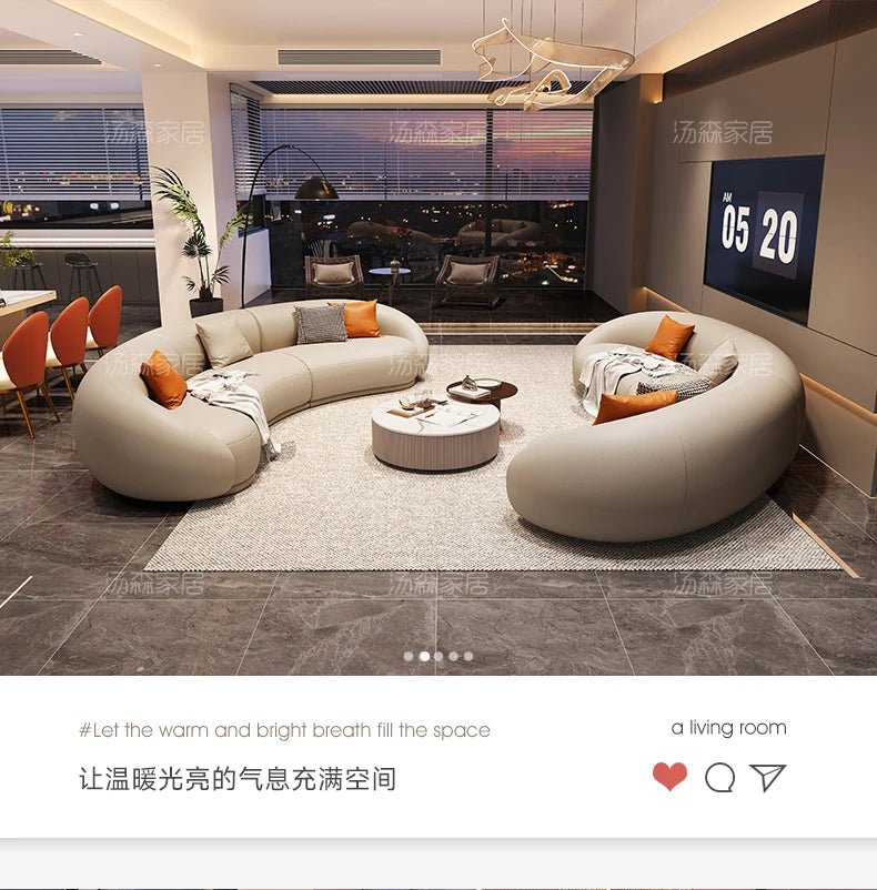 Curved Luxury Couches Unique Vintage Comfortable Italian Modern Puffs Sofa Leather Solid Wood Divano Letto Living Room Furniture