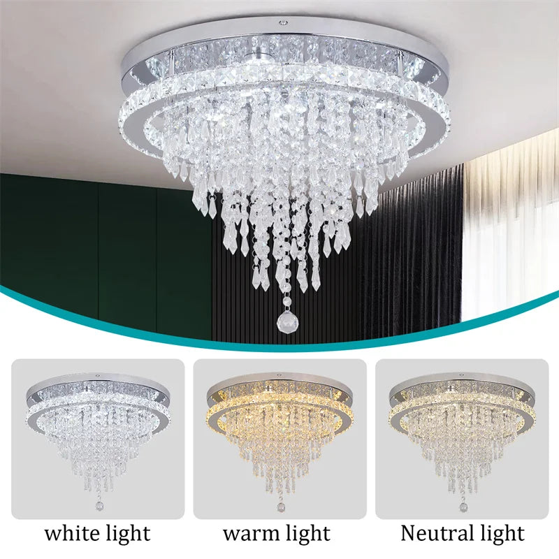 Luxury Crystal Modern LED Ceiling Chandelier Light Remote Dimming Round Ceiling Lamp for Home Decoration Indoor Hanging Lamps