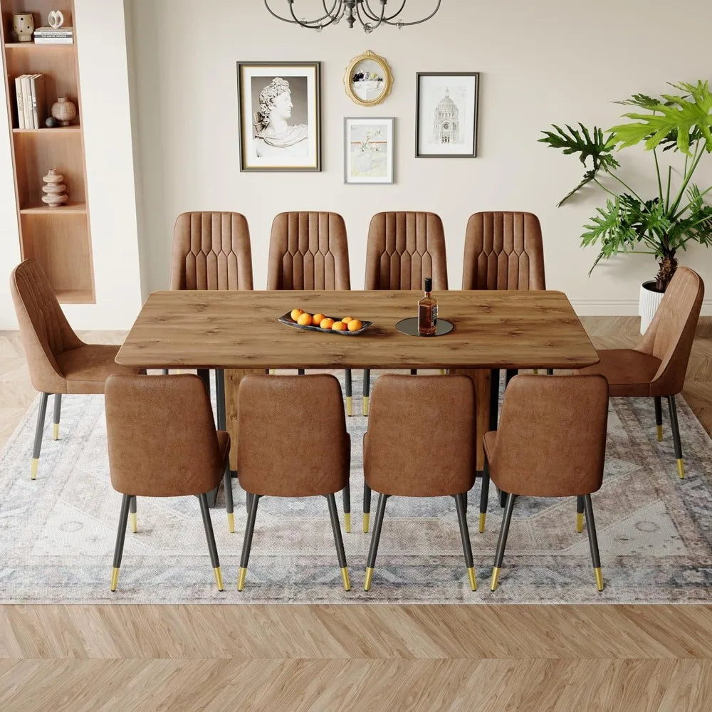 Large Dining Table Set for 10,79" Rectangle Wood Dining Table Set with 10 Cushion Upholstered Chairs,10 Seat Dining Table Set