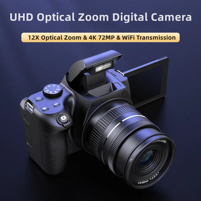 4K HD Digital Camera for Photography Auto Focus 12X Optical Zoom Vlogging Camera for YouTube 72MP WiFi Livestream Video Cameras