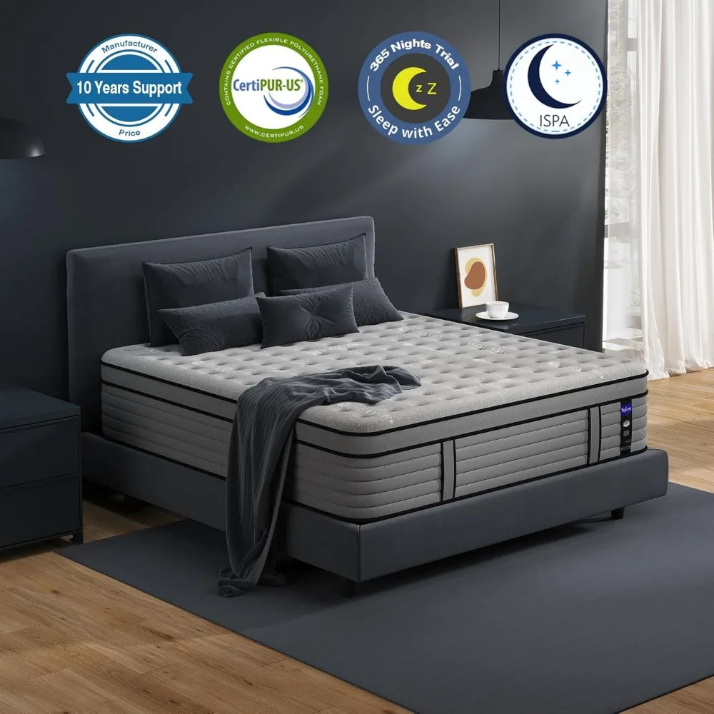 King Size Mattress, 14 Inch King Hybrid Mattress in a Box with Memory Foam, Upgraded Strengthen Individually Pocket Spring