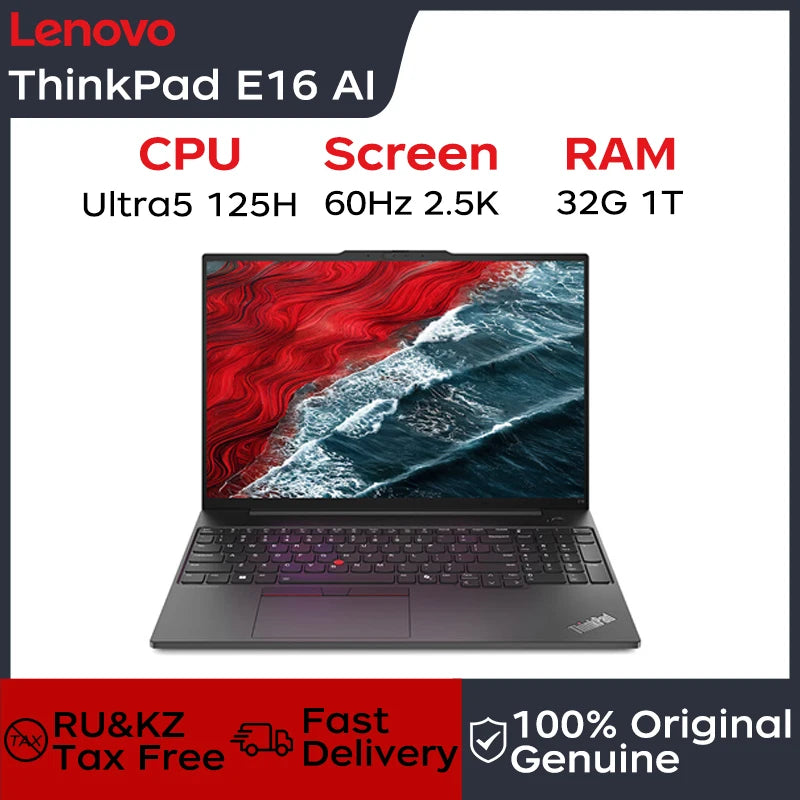 Lenovo Laptop Thinkpad E16 AI PC 16" 2.5K Thin & Light Portable Laptop Intel Ultra5 125H/Ultra7-155H 16G/32G DDR5 RAM Notebook