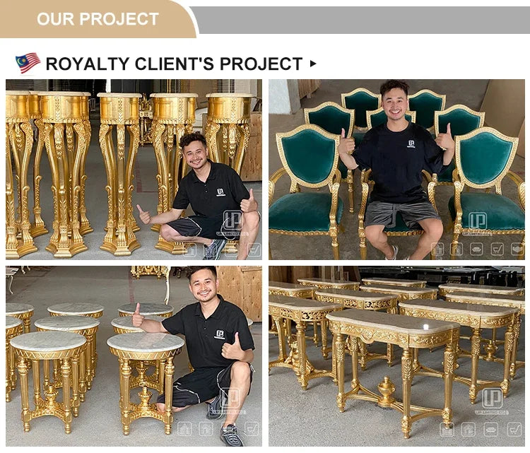 French royal family 7 seater living room furniture set royal antique gold solid wood hand carved sofa set