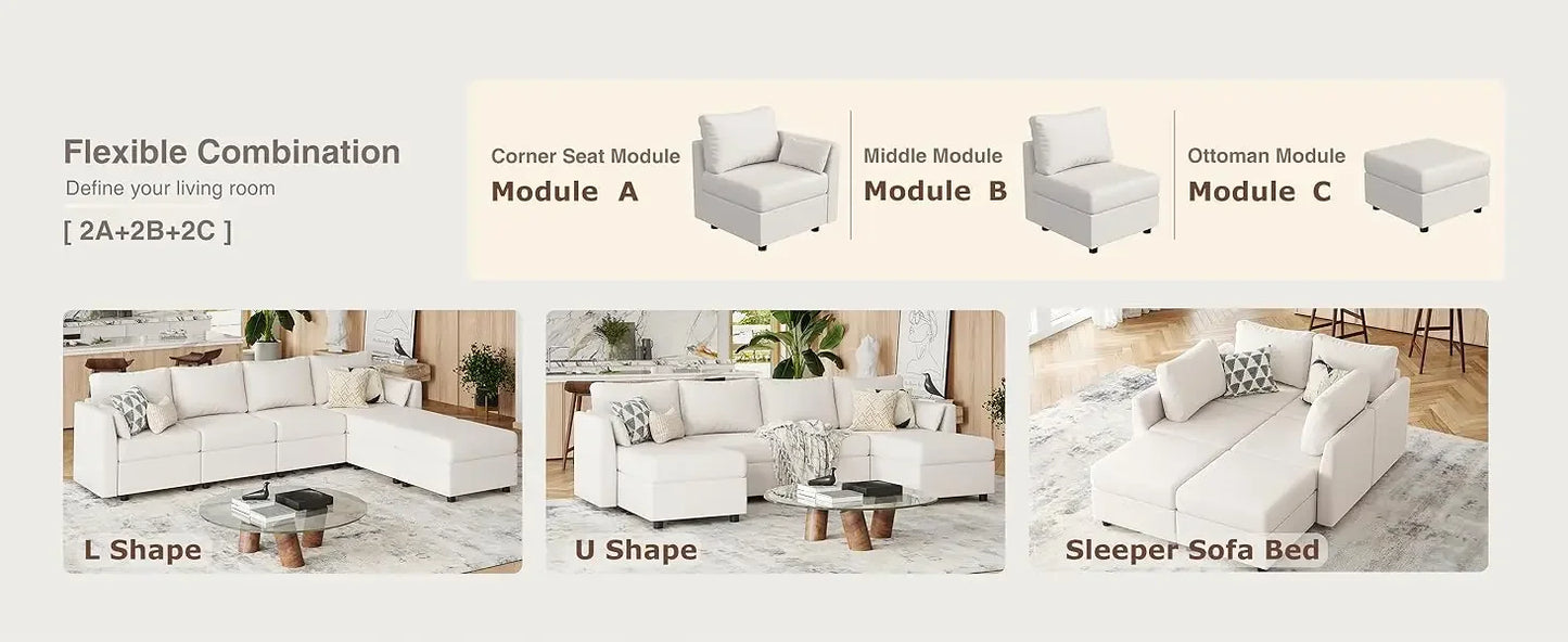 Sectional Sofa with Storage, Convertible 6 Seat Sectional Couches for Living Room, U Shaped Sectional Sofa with Chaise, Comfy Se
