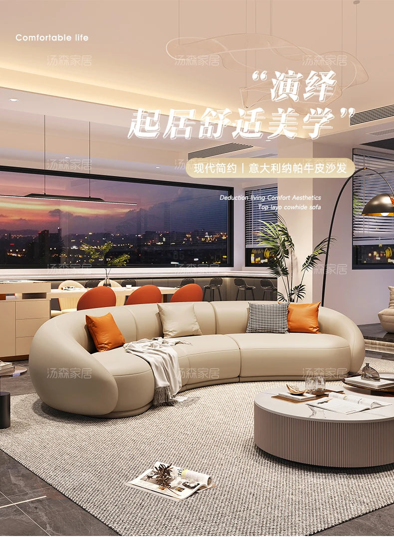 Curved Luxury Couches Unique Vintage Comfortable Italian Modern Puffs Sofa Leather Solid Wood Divano Letto Living Room Furniture