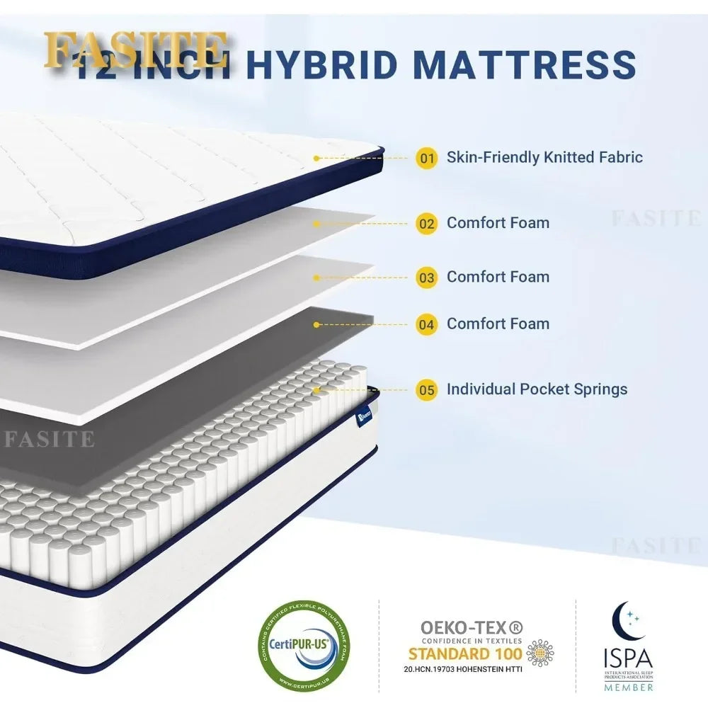 Mixed Spring Mattress with Comfortable Foam and Pocket Coil 12 Inch Box Full Mattress