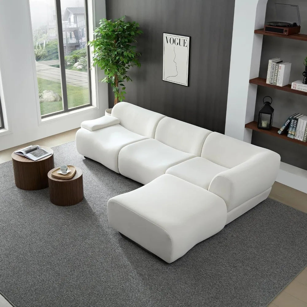 135"Curved Sectional Sofa,Modern Boucle Fabric Upholstered Modular Couch Oversized 6-Seat Sofa for Living Room,Bedroom,Apartment