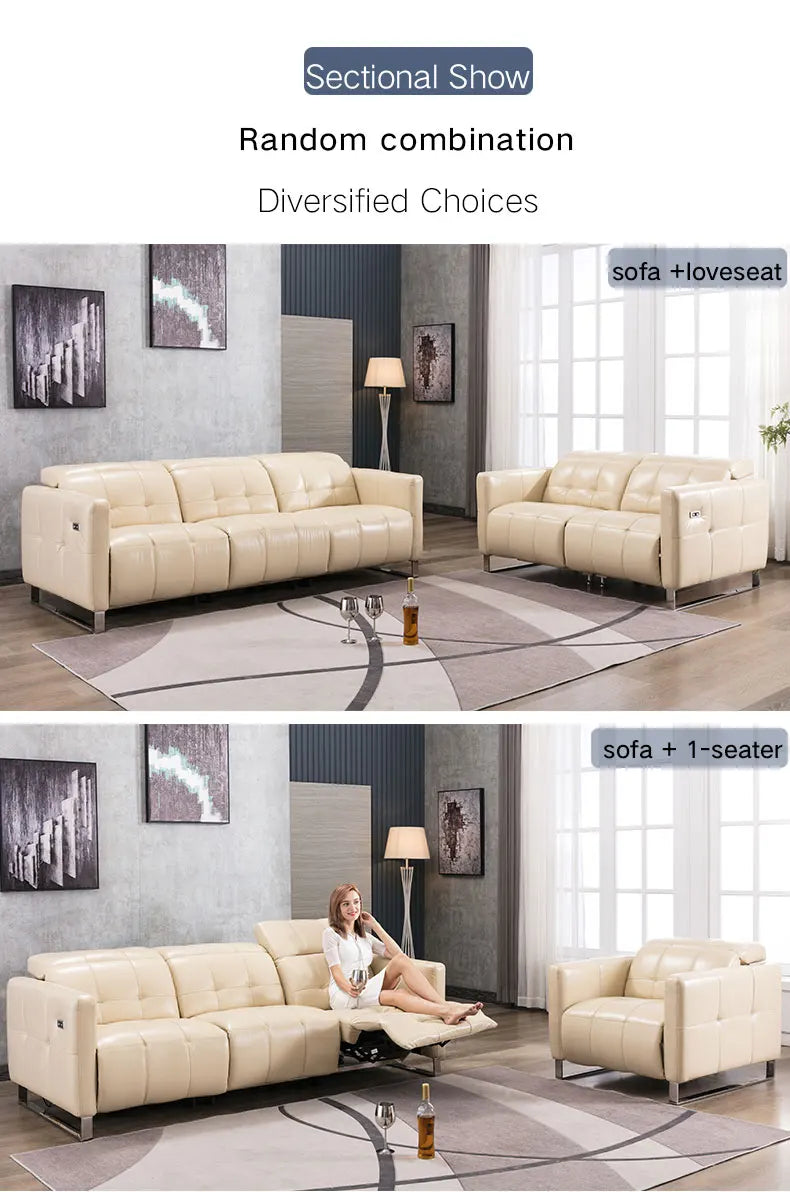 Genuine Leather Recliner Sofa Set,Modern Electric Recliner Sofa Set for Living Room