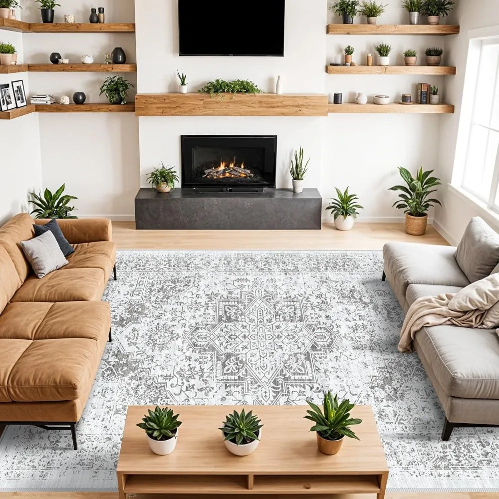 Washable Rugs, Living Room Area Rug Indoor Large Non Slip, for Apartment Bedroom Office Light Grey, Rugs for Bedroom
