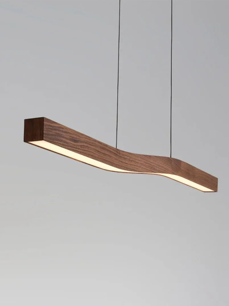 Modern Walnut Led Long Pendant Lights for Kitchen Island Dining Room Study Room Hanging Lamp Ceiling Chandeliers Wood Wooden