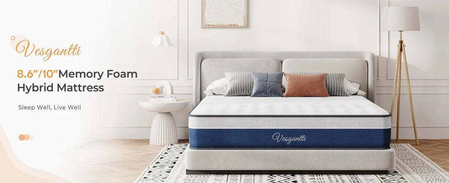10 Inch Hybrid Mattress with Breathable Memory Foam and Individual Pocket Spring-Medium Firm