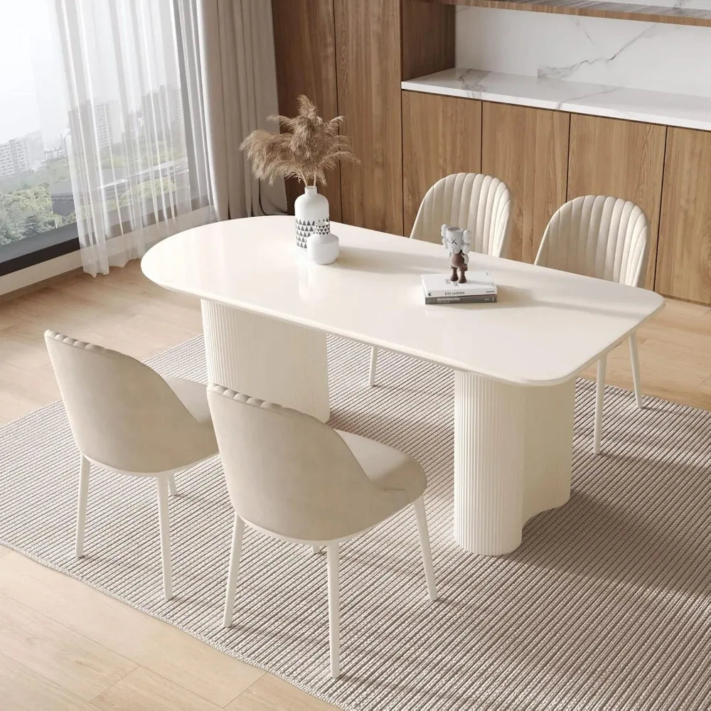 Dining Table Set for 4, 55" Oval Dining Room Table and Chairs Set 4C Baking Paint Technology, Dining Tables with 4 Chairs