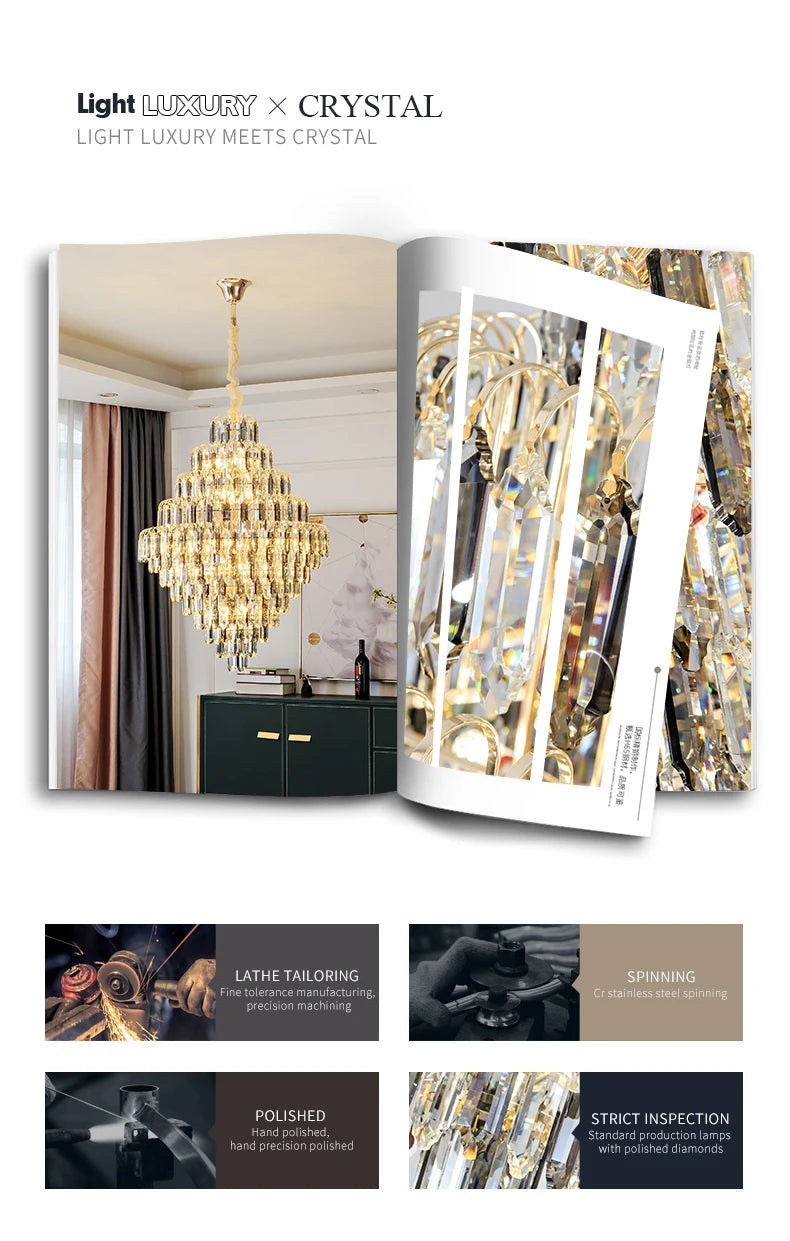 Designer LED Light Luxury Villa Main Hall Crystal Chandelier Luxury Hotel Restaurant Sales Office Custom Lights Pendant lights