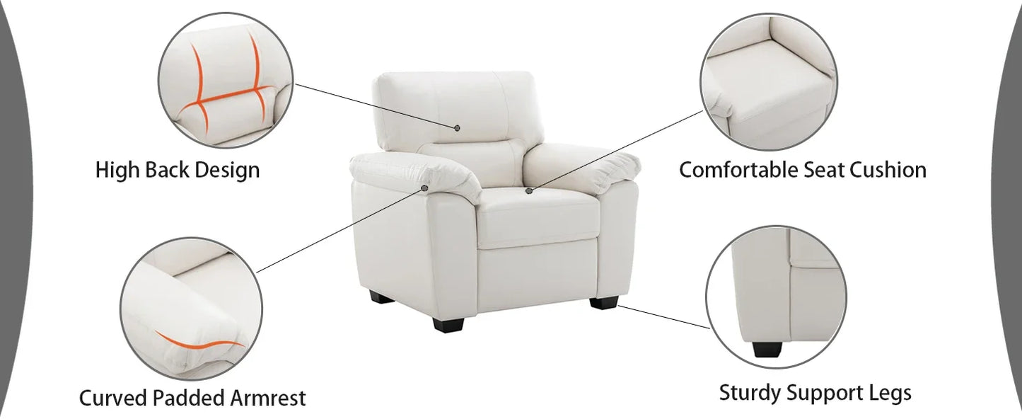 Morden Fort white leather love seat and sofa set, modern luxury and comfy furniture sleeper pouches for living room, apartment,