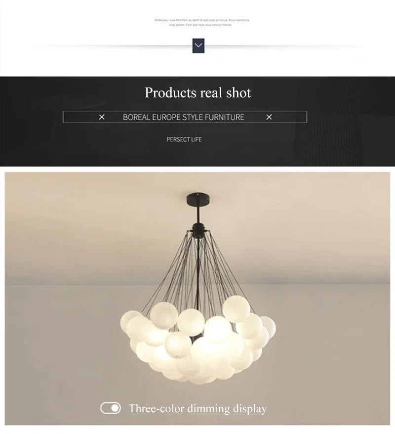 Nordic Bubble Glass Chandelier for Living Dining Table Room Decoration Frosted Glass Gold Black LED Ceiling Pendant Light