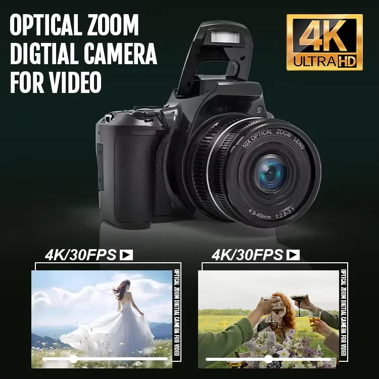 4K Professional Video SLR Camera 64MP Vlog Digital Cameras for Youtube Livestream Webcam 10X Optical Zoom Photography Camcorder