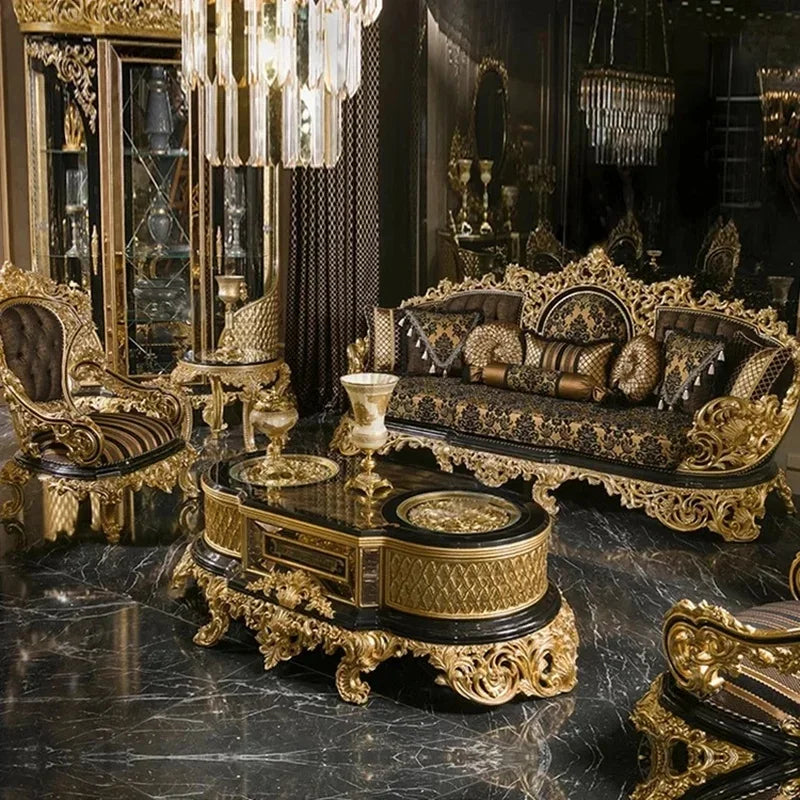 For Antique Baroque Style Luxury Sofa Set for Living Room, Classic Royal Design Furniture for Home