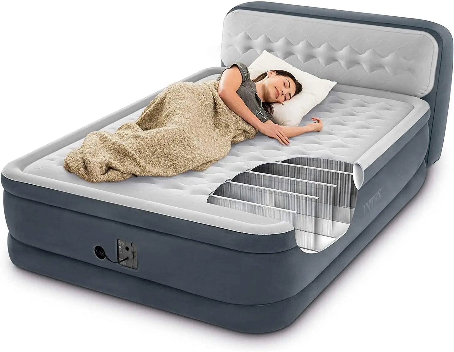 Air Mattress Self Inflatable Blow Up Bed Auto Shut Off Comfortable Surface Best for Guest Travel Vacation Camping