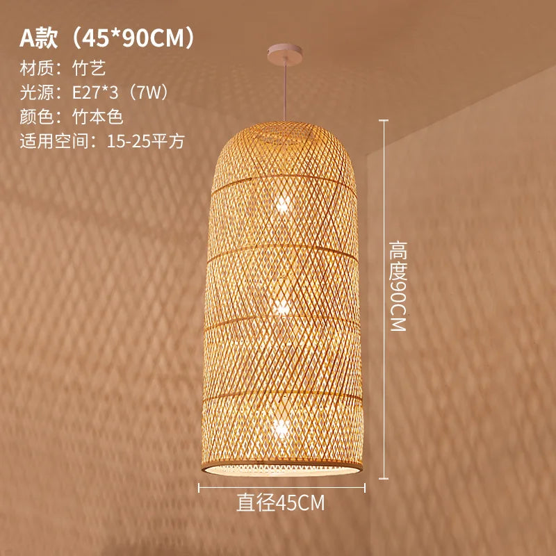 Zen Bamboo Chandelier New Chinese Lantern Hotel Chinese Style Restaurant Restaurant Bamboo Artwork Duplex Staircase Long Chandel