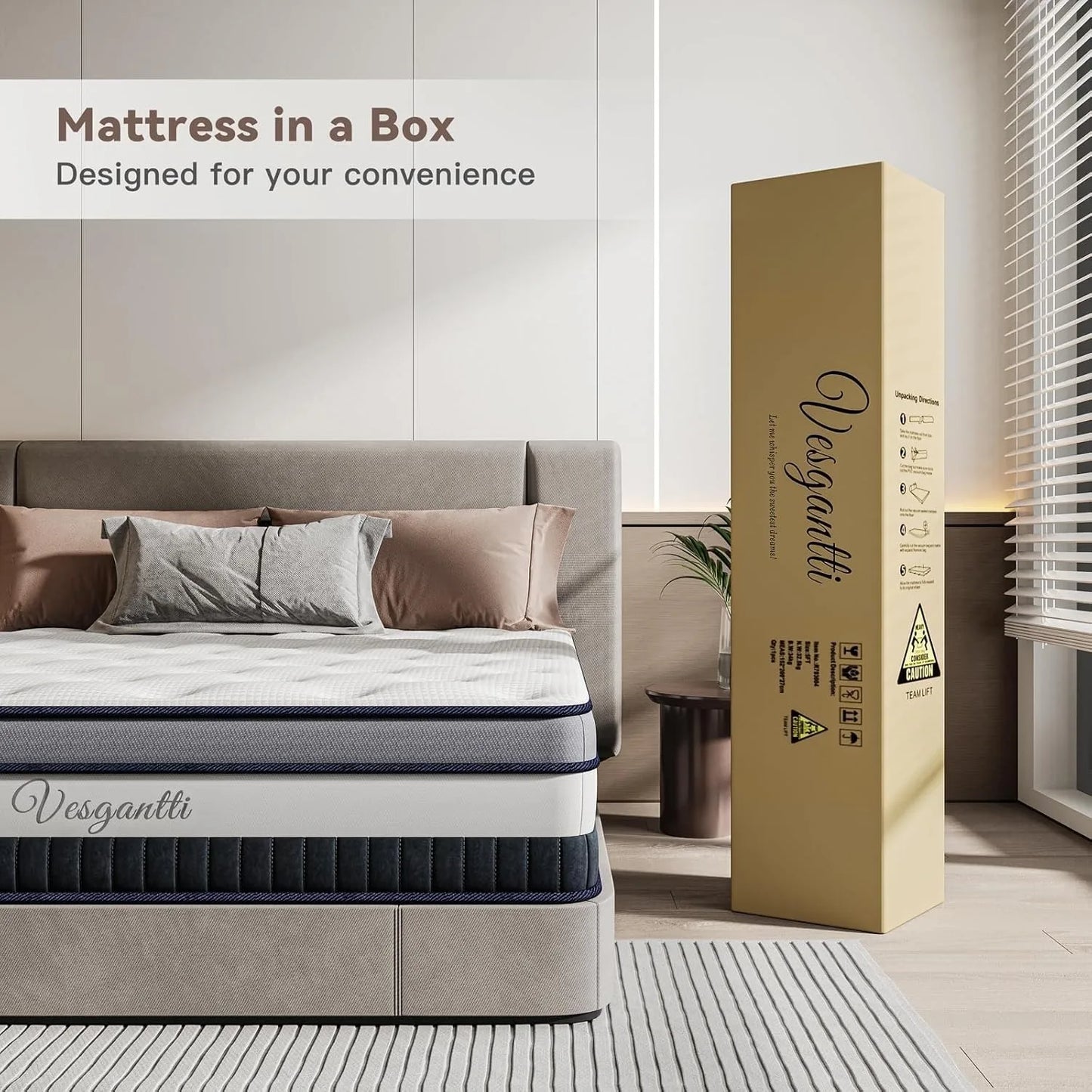 Vesgantti 11 Inch Pocket Sprung Mattress with Breathable Foam and Individually Pocket Spring - Medium, Luxury Box Top Collection