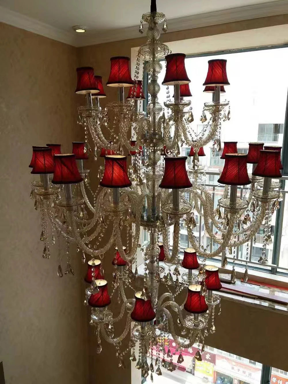 Light Luxury Cognac Color Crystal Chandelier For Stairway Sitting Room Big Chandelier For Staircase Iron Hanging Lamp Lustre Led