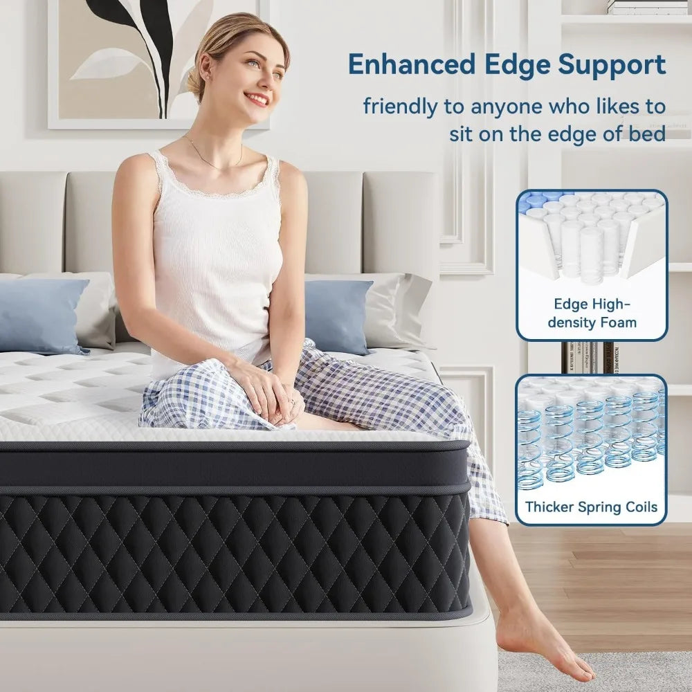 Mattress in a Box, Memory Foam Hybrid Mattress with Individually Pocketed Springs for Isolate Motion, Pressure Relief