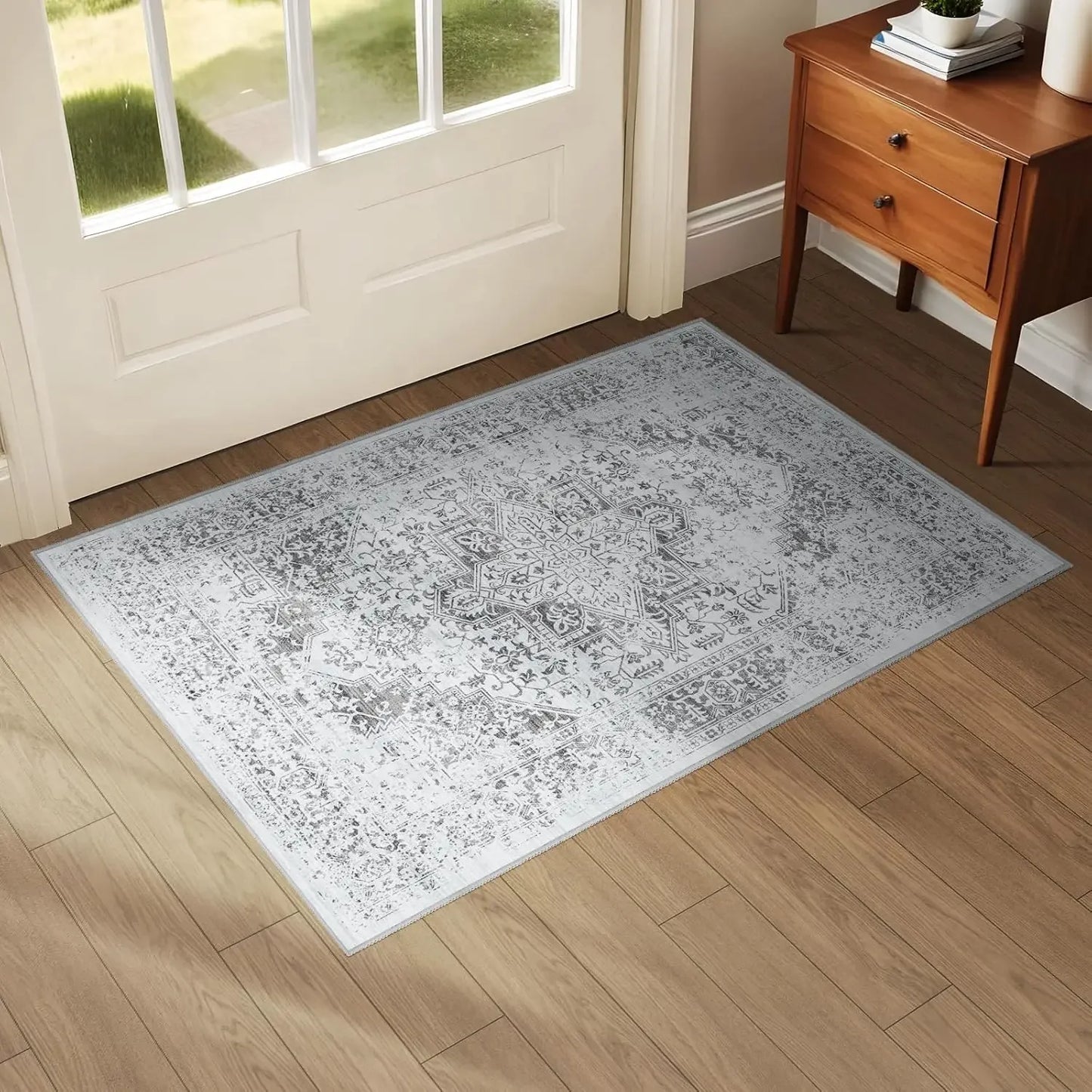 Washable Rugs, Living Room Area Rug Indoor Large Non Slip, for Apartment Bedroom Office Light Grey, Rugs for Bedroom