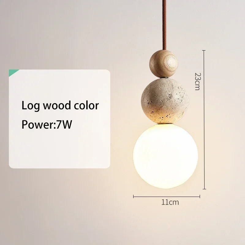 Yellow Travertine Bedside Chandelier Mahogany Nordic Japanese Log Wabi Sabi Style Homestay Single Head Long Line Pendant Lights