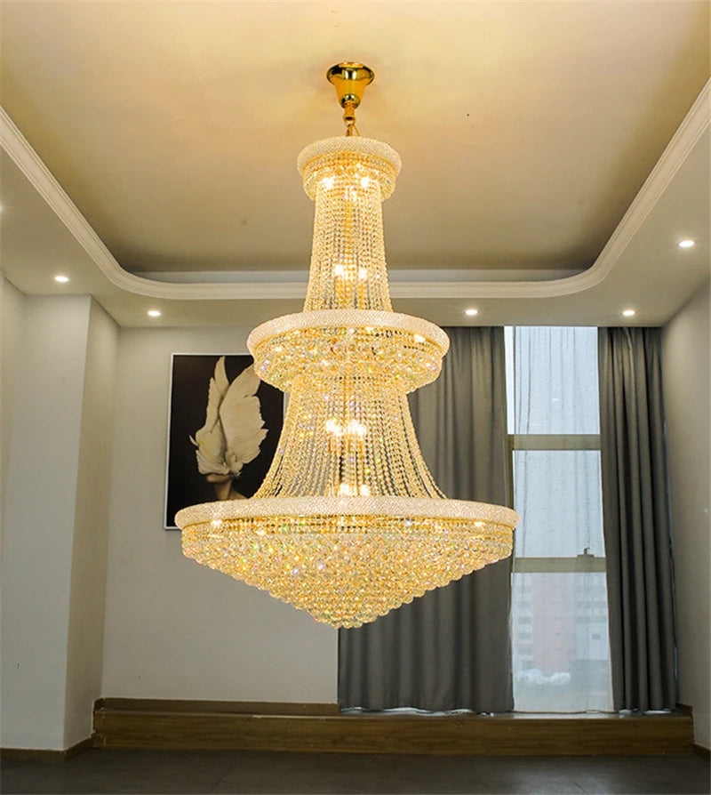 LED Pendant Light Luxury Living Room Crystal Chandelier Hotel Lobby Villa High Ceiling Staircase European-Style Chandelier