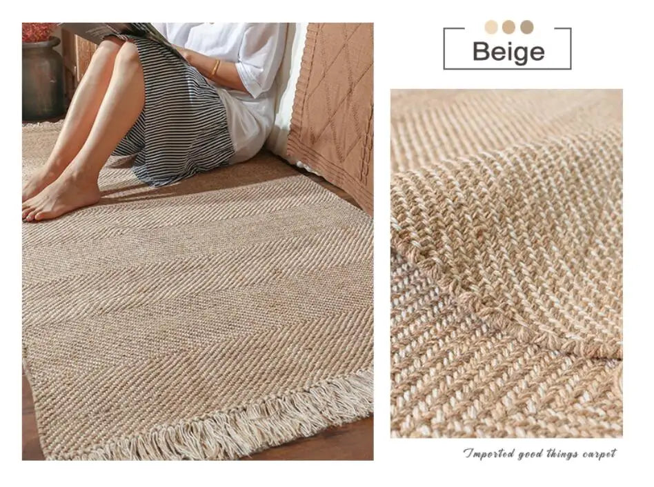 Kilim Cotton Linen Woven Carpets for Living Room Home Bedroom Rug Sofa Coffee Table Bedside Mat Modern Carpet with Tassel Tapis