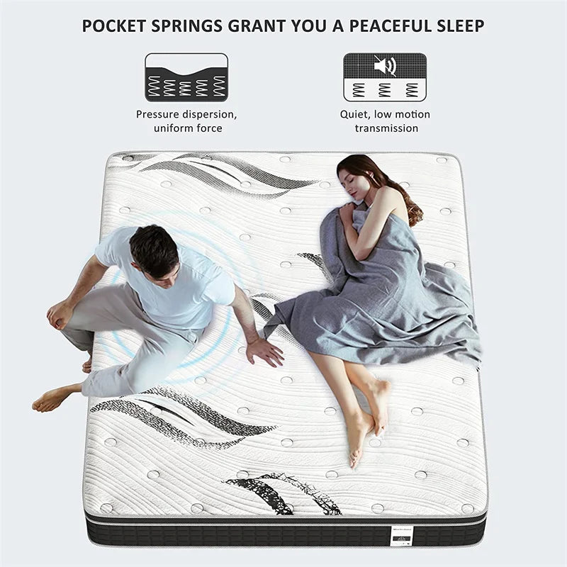 Mattress Queen King Size Latex Gel High Density Memory Mattress Rolled up Packing Pocket Coil Mattress