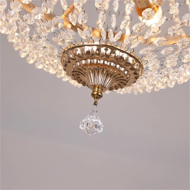 Modern Crystal Chandelier Retro Living Room Pendant Lighting Gold Finish Ceiling Light Fixture for Dining Room Foyer Bedroom