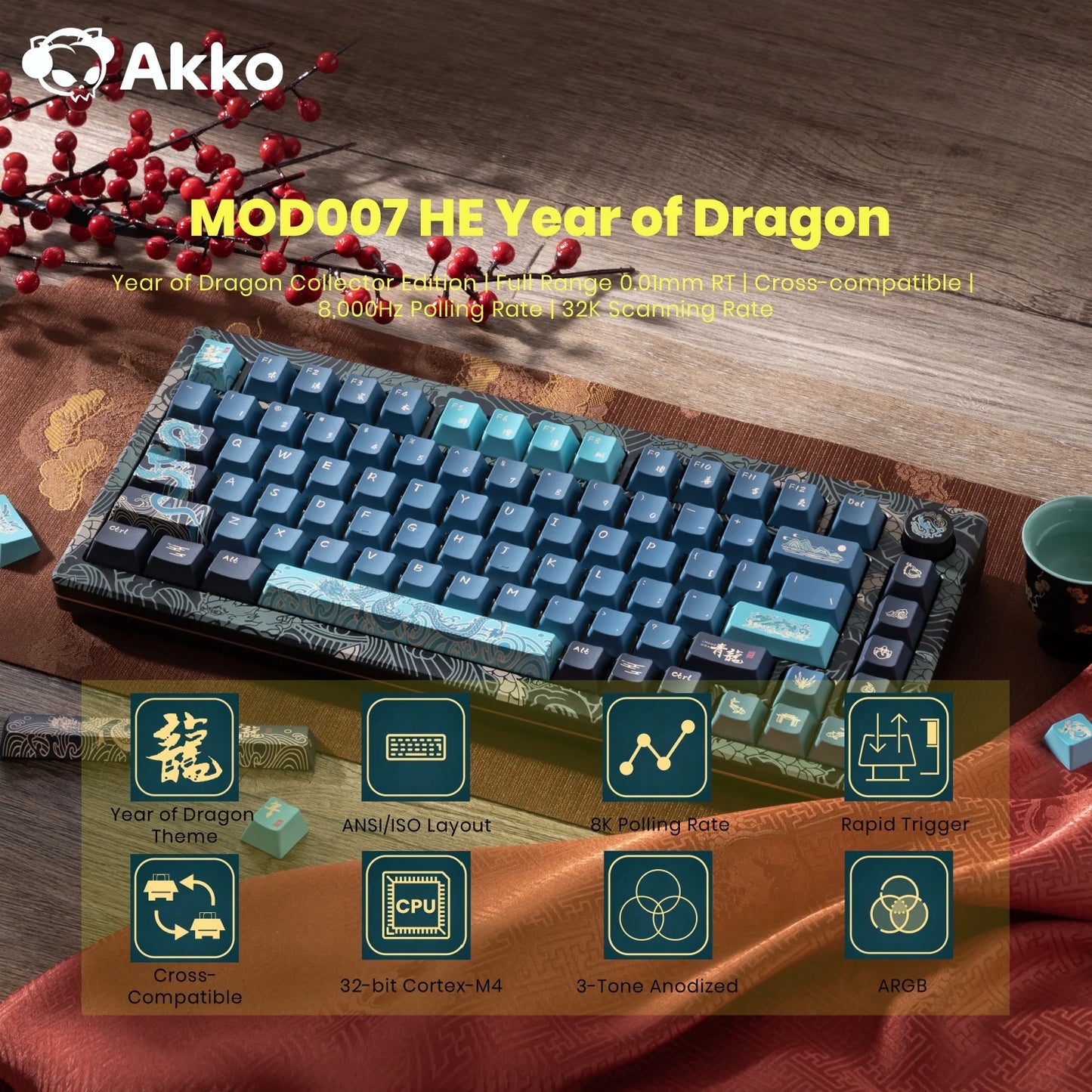 Akko MOD007 HE Year of Dragon Rapid Trigger Mechanical Keyboard 75% Magnetic Switch RGB 8K Polling Rate RT0.01mm Gaming Keyboard