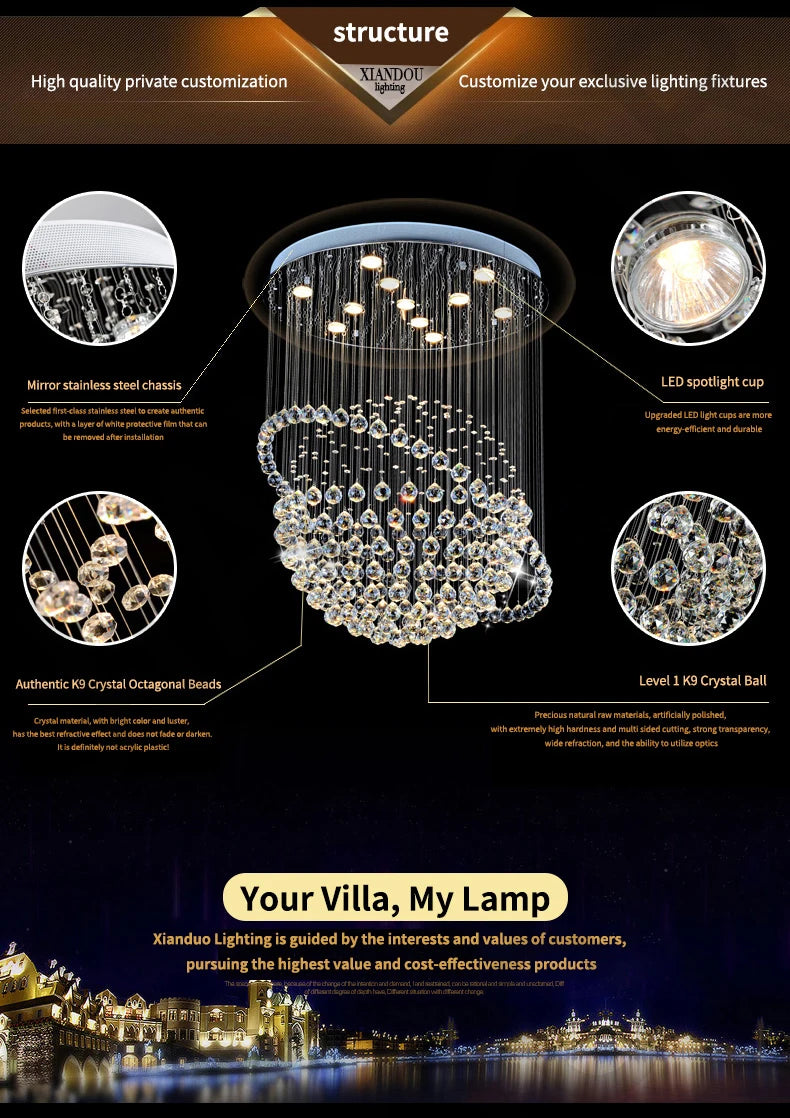 Creative Crystal Chandelier, Hotel Lobby, Restaurant, Duplex Building, Villa, High Ceiling, Living Room, Staircase, Long Chandel