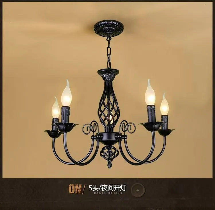 American Simple Living Room Light Modern Dining Room Bedroom Chandelier Black Iron Nordic Style Room Decoration Lighting Chandel