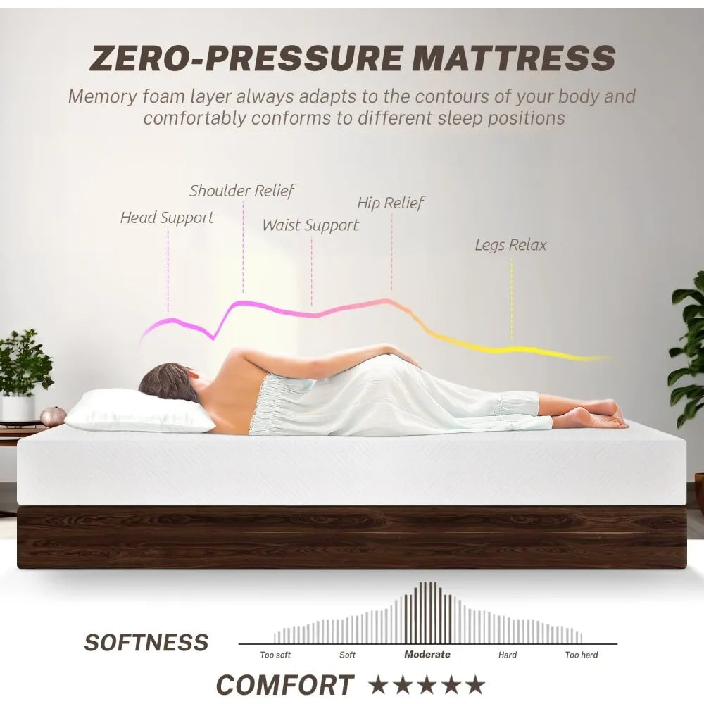 Full Size Mattress for Pressure Relief & Cooler Sleep, CertiPUR-US Certified, 10 Inch Medium-Firm Gel Memory Foam Mattress